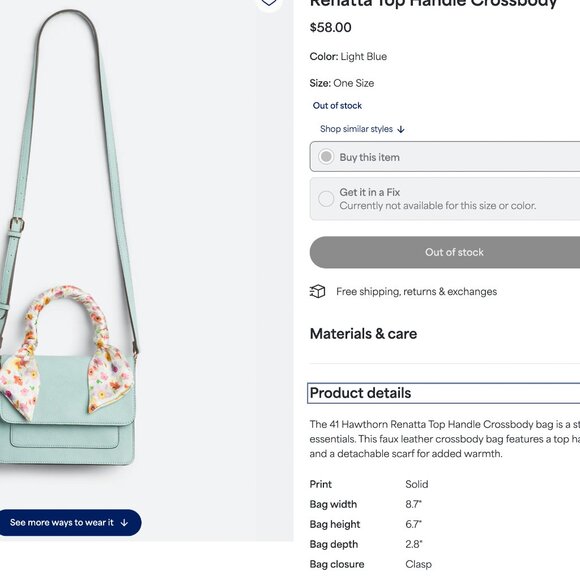 NEW Stitch Fix 41 Hawthorn Crossbody Satchel Purse Light Blue Spring Summer - Picture 2 of 8